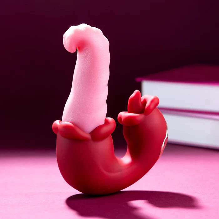 Twin Rose Thrusting G Spot Vibrator - Tongue Teasing & Vibrating