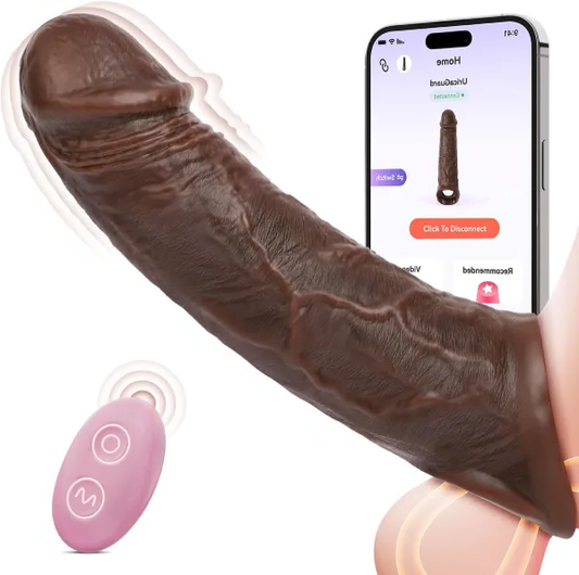 (BLACK) Eveandlove APP Controlled 9 Vibration Intensities Vibrating Penis Sleeve